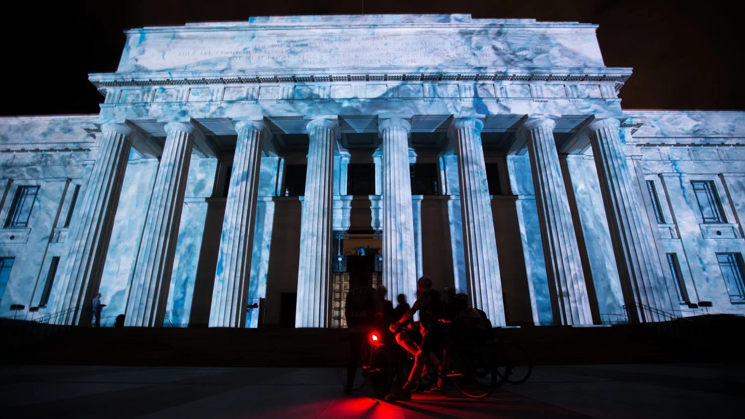 The colonnade under the projection.