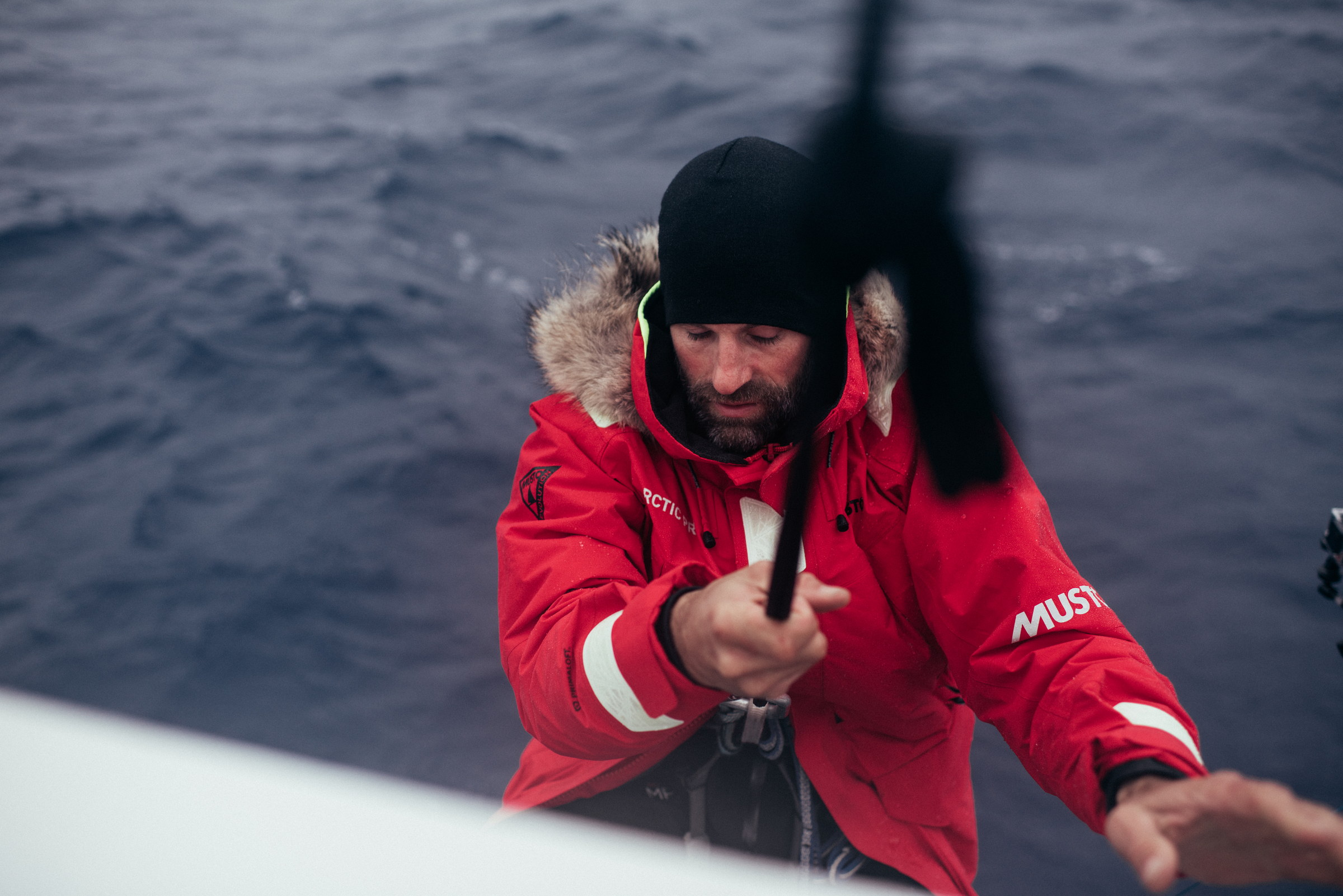 On deck in weather.