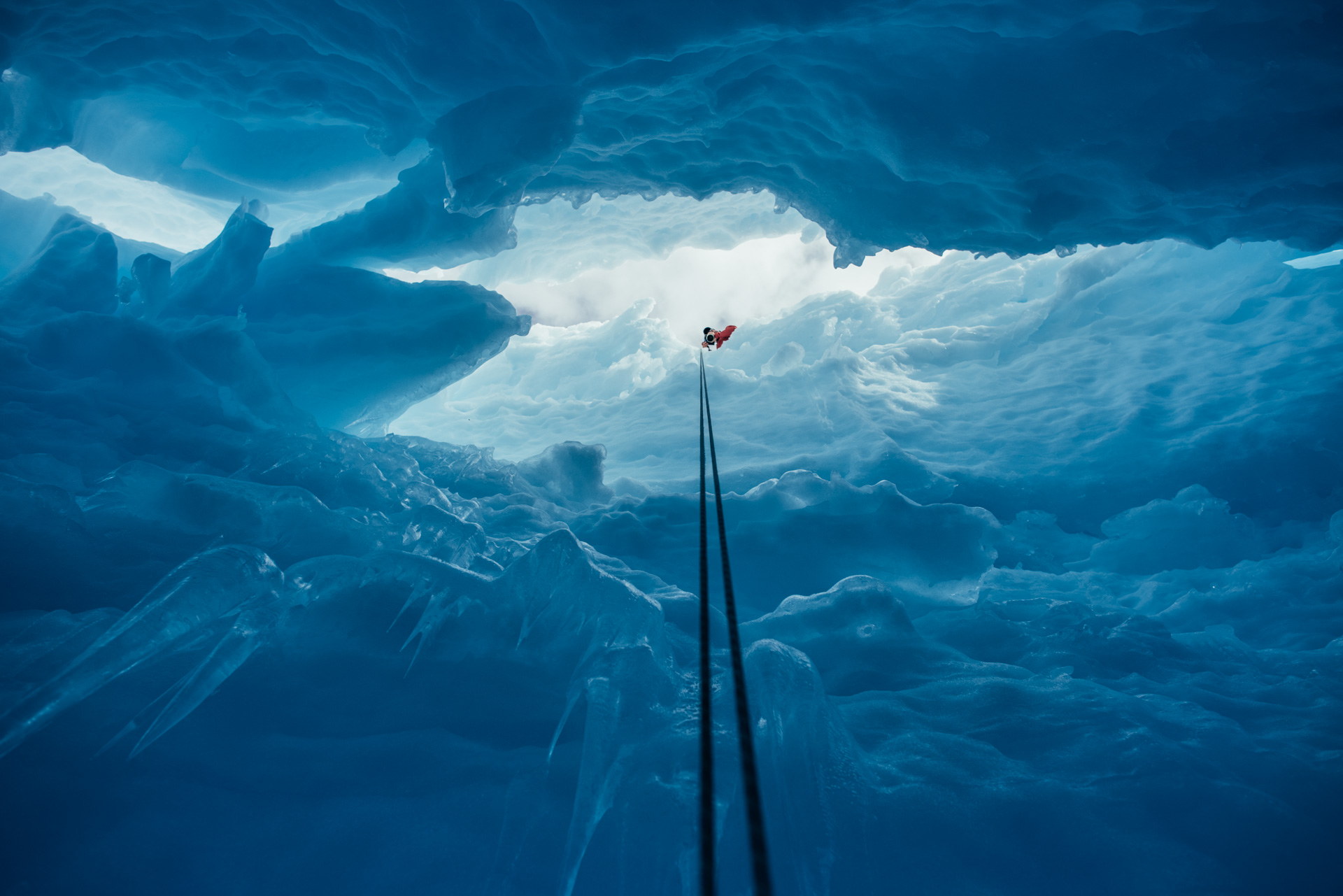 Inside the crevasse.
