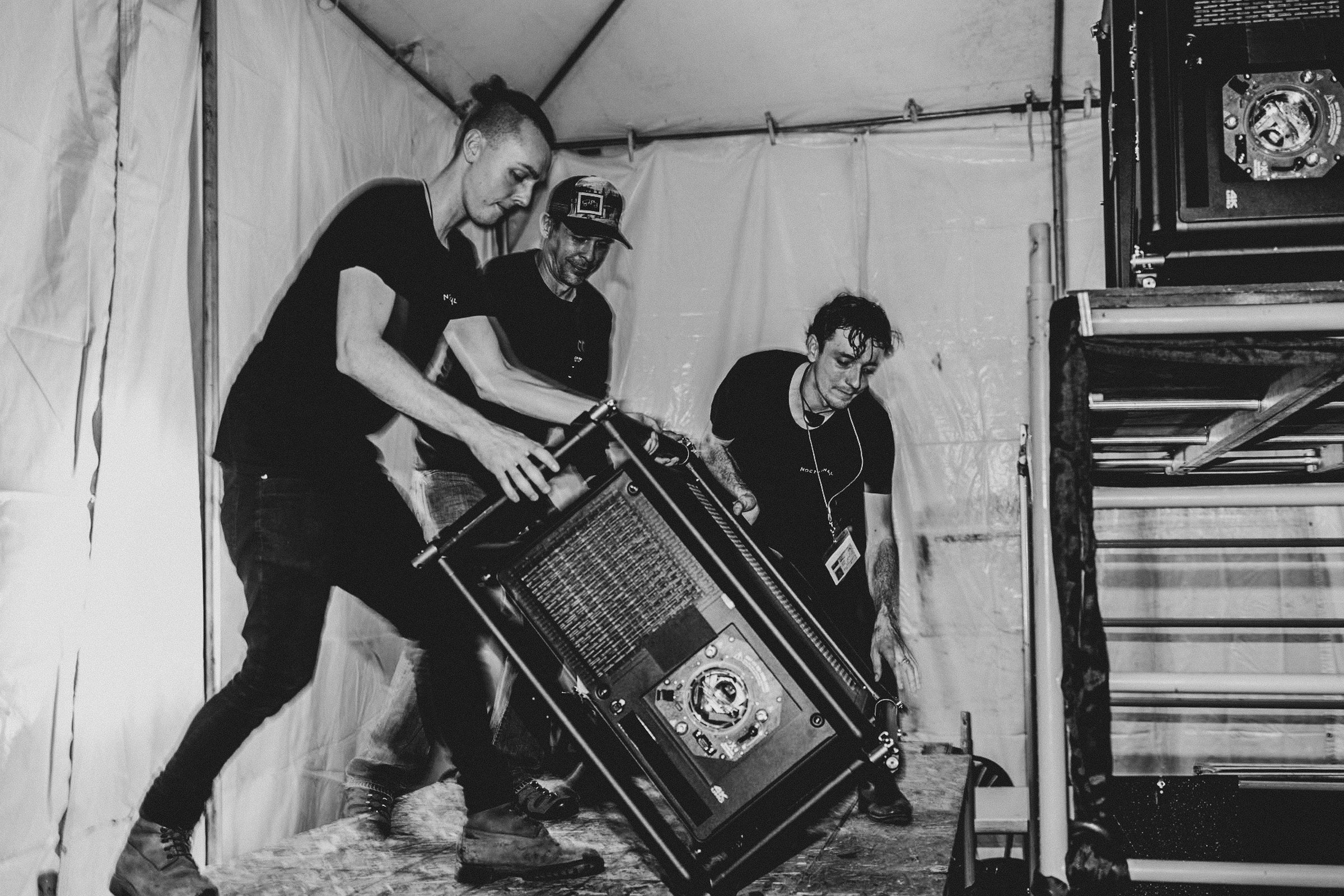Carrying a projector in. Photograph: Bob Zuur.